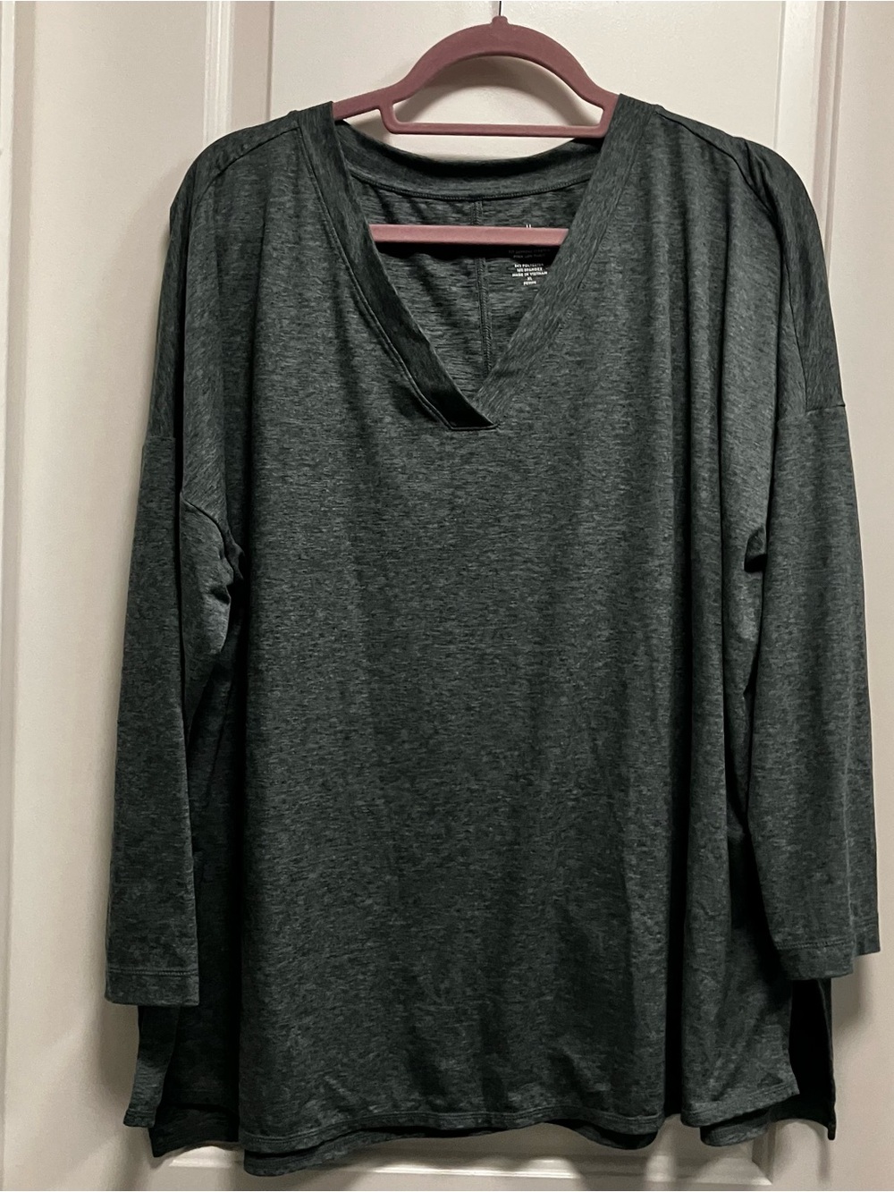 J. Jill Fit Supreme Stretch Tunic Top XL Petite Greenish Gray Heather V-Neck